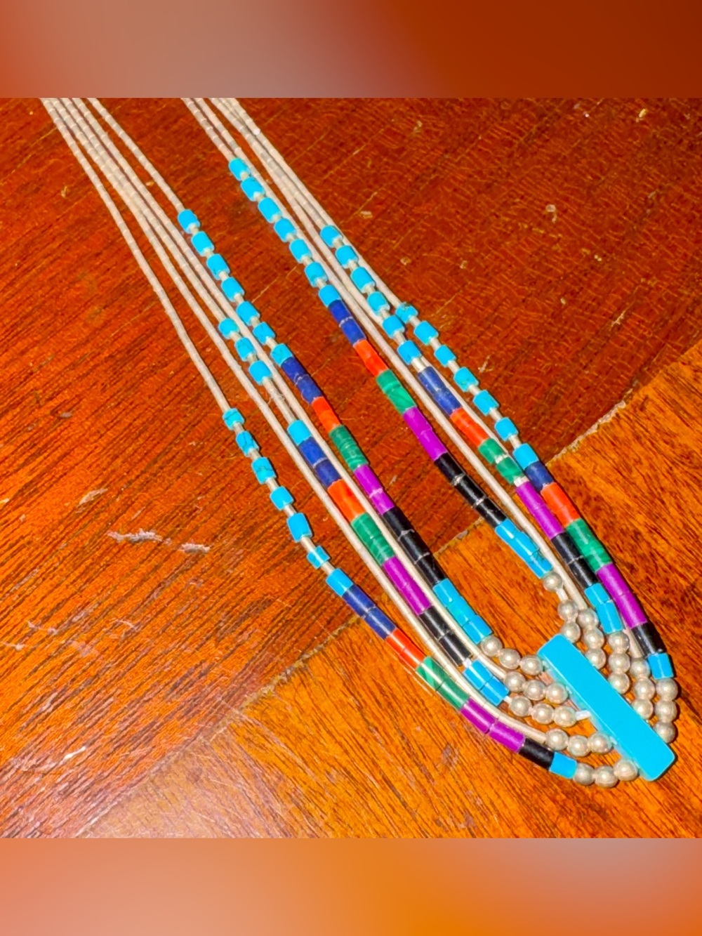 Vintage Navajo Sterling Silver Turquoise Pearl Coral Necklace, 17.5 in - Picture 6 of 9